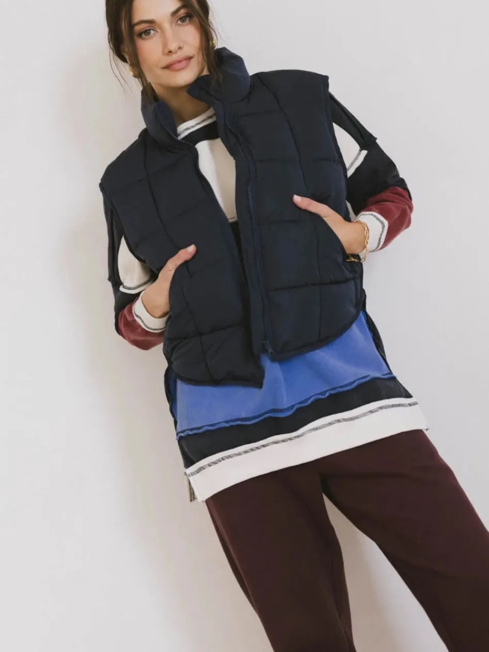 bohme Navy Quilted Puffer Vest with High Collar